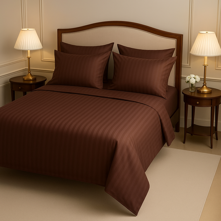 CHOCO SATIN STRIPE BEDSHEET SET - 5 PCS